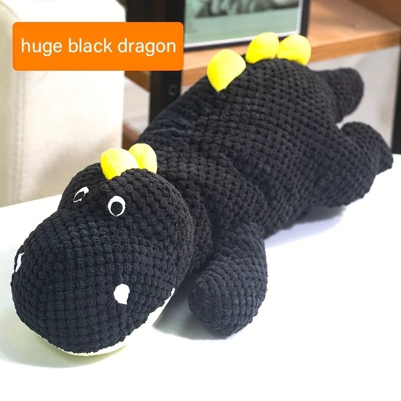 1 peluche creativo con drago nero, un grande drago grasso sdraiato, un giocattolo interattivo per cani e gatti, un simpatico grande drago nero grasso