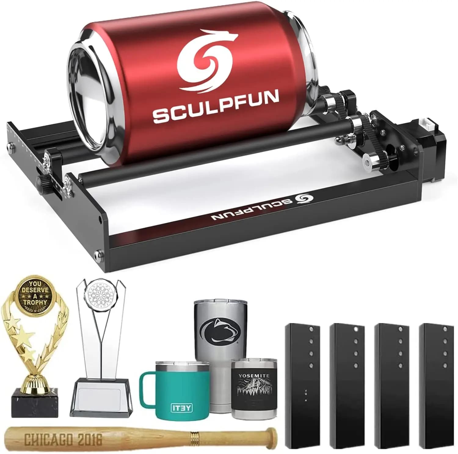 SCULPFUN Rullo rotante laser Incisore laser Rullo asse Y 360 ° Rotante per incisione da 6-150 mm di diametro per oggetti cilindrici