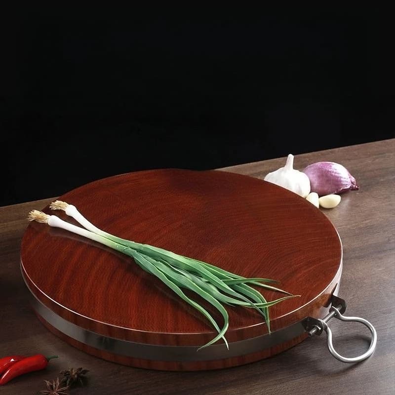 30-40CM Highest Density Hardness Iron Solid Wood Double Face Round Chopping Cutting Board Blocks with Stainless Lifting Handle