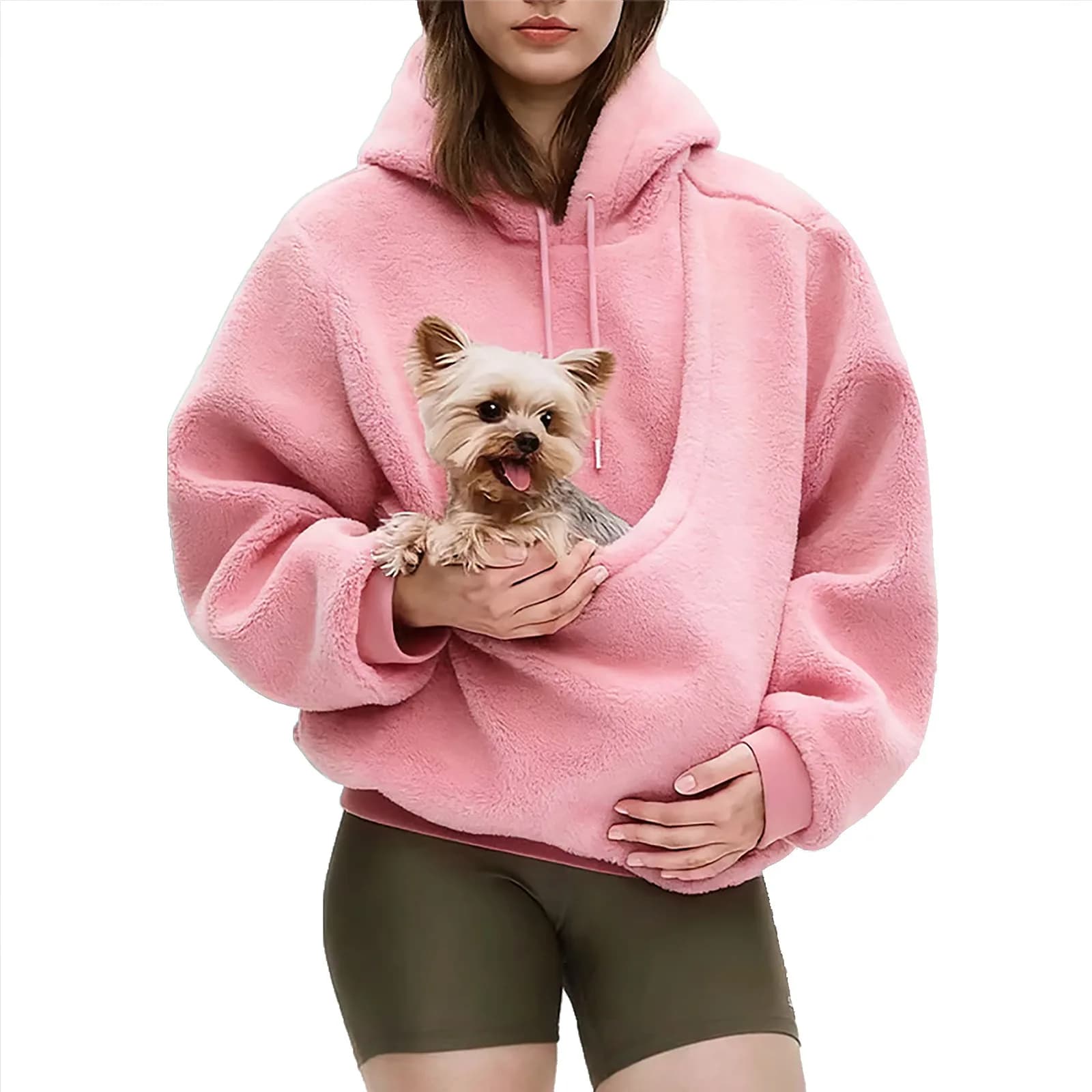 Felpa con cappuccio da donna in canguro tinta unita con tasca per animali domestici Borsa per cani per gatti Comoda felpa con cappuccio unisex