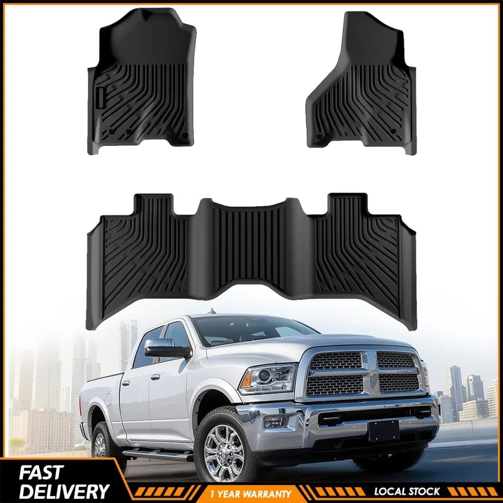 3PCS High Quality Automotive Floor Mats For Dodge Ram 1500 2500 3500 2009-2018 Quad Cab Dodge Ram 1500 2019-2024 Classic Quad Cab All Weather Waterproof Heavy Duty TPE Car Mats Flexible Floor Liners