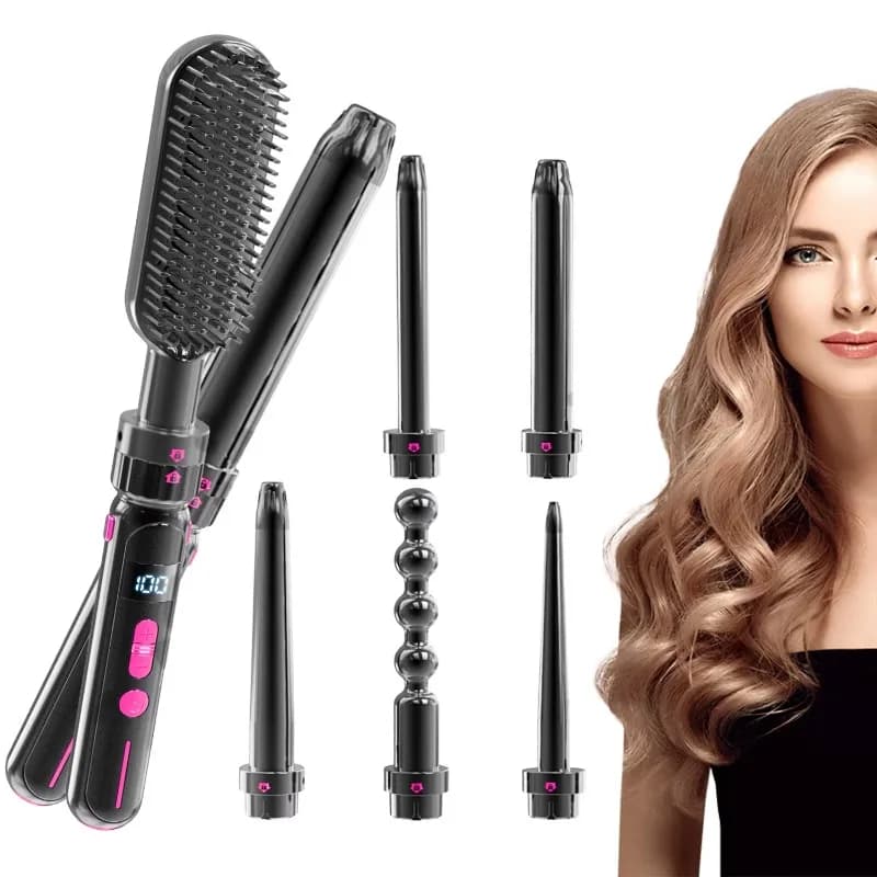 diAlla moda diSet of curling iron hair 7 in 1, double tension curling iron 7 pieces for girls and women, with smoothing hair plate