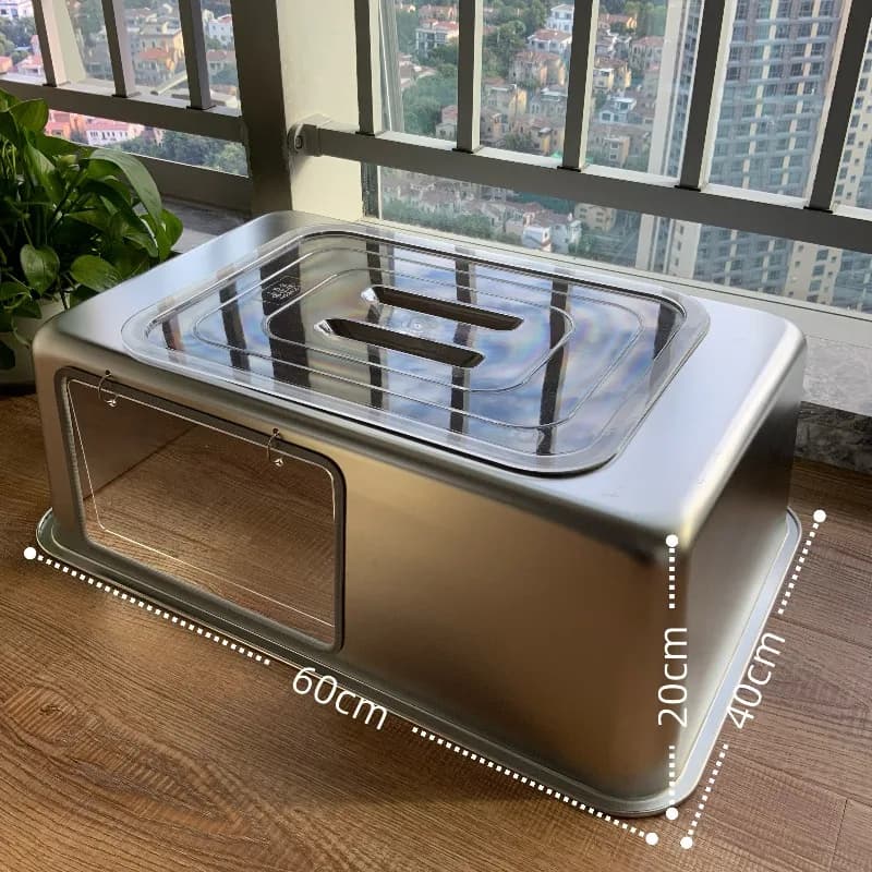 Stainless Steel Cat Litter Box, High Wall Semi-Enclosed with Lid, Anti-Splash Tracking Litter Pan for Indoor Cats Home