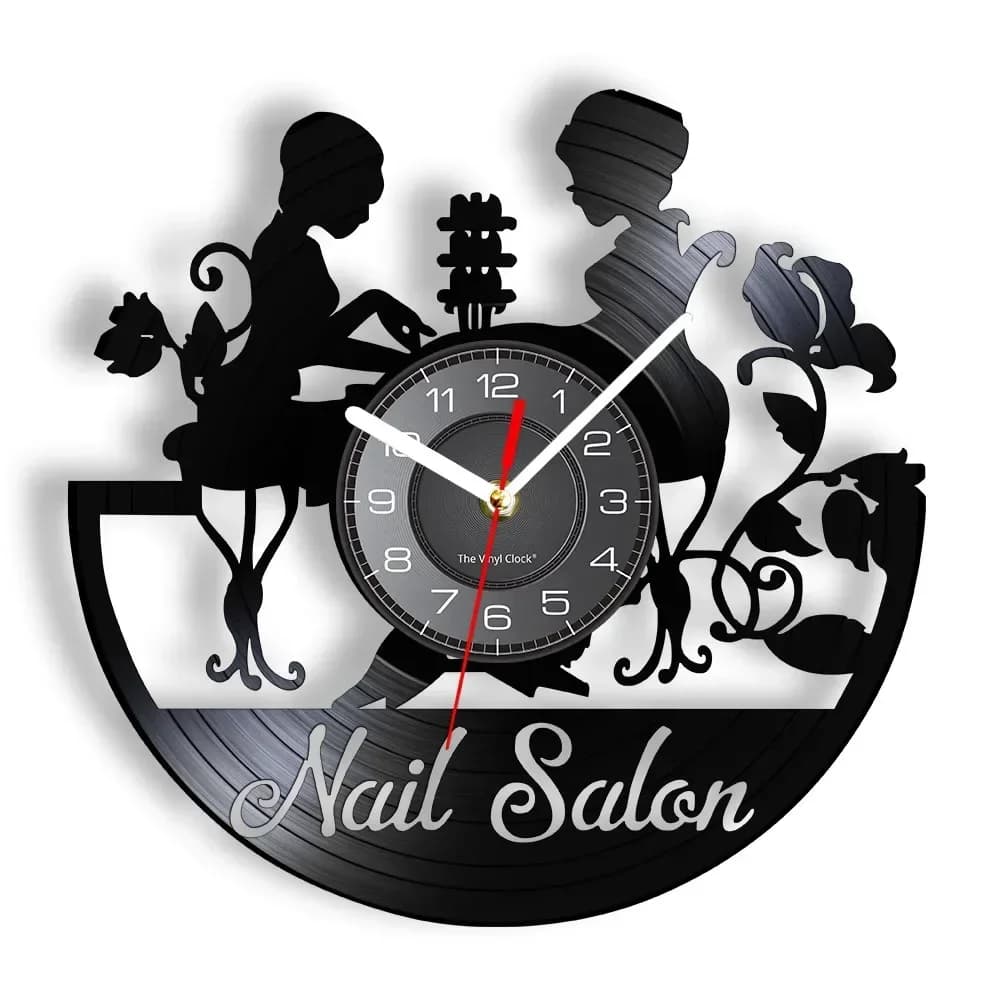 Modern wall clock for nails, decorative art, nail salon, corporate logo, vinyl record, wall clock, handcrafted nail wall clock, home gift