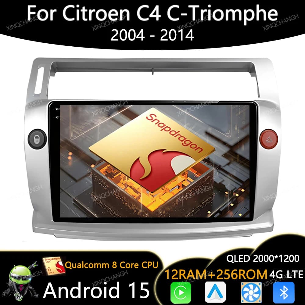 Android 15 Car Radio For Citroen C4 C-Triomphe Quatre 2004 - 2014 QLED 4G LTE 5G WIFI GPS Multimedia Stereo Video Player 2DIN BT