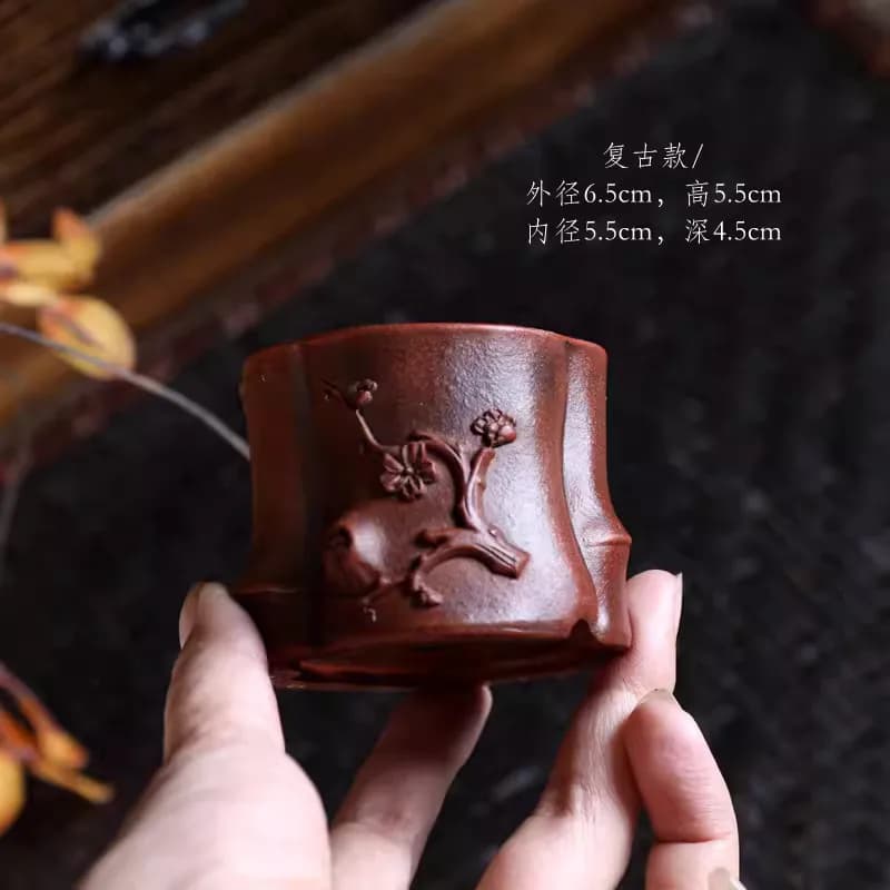Purple Sand Bonsai Pot,Carved Flower Branch Pattern,Tradition China,Chinese Nature Purple Sand,Garden Decoration