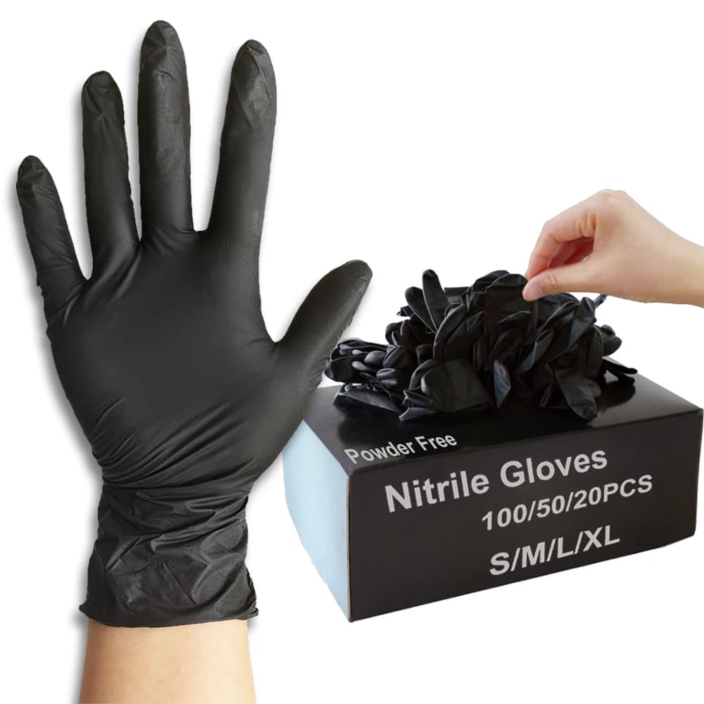 Guanti in nitrile neri da 100/50/20 pezzi, guanti in nitrile neri ispessiti per la pulizia, parrucchieri, impermeabili, per lavare i piatti, per tatuaggi
