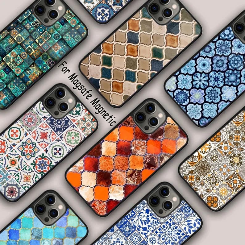 Cover Magnetica con Motivo a Piastrelle Marocchine per APPLE iPhone 17 Air 16 14 13 12 Pro Max 15 Plus, Compatibile con Ricarica Wireless MagSafe