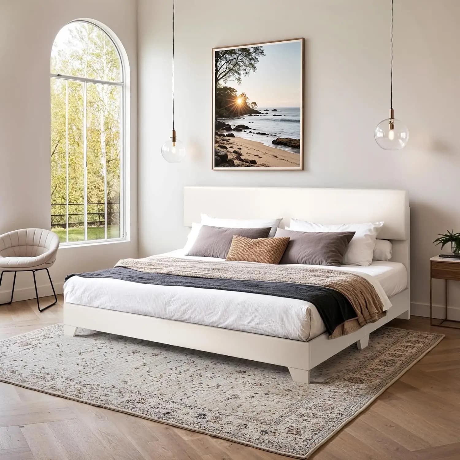 Letto King Size con Testiera Regolabile, Struttura Imbottita in Ecopelle con Doghe in Legno, Personalizzabile