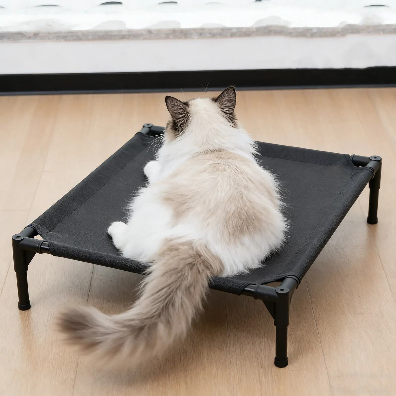 Cuccia rialzata per cani con copertura rimovibile 28x24 Nera, tessuto di ricambio lavabile per letto rialzato, per dormire all'aperto e al chiuso