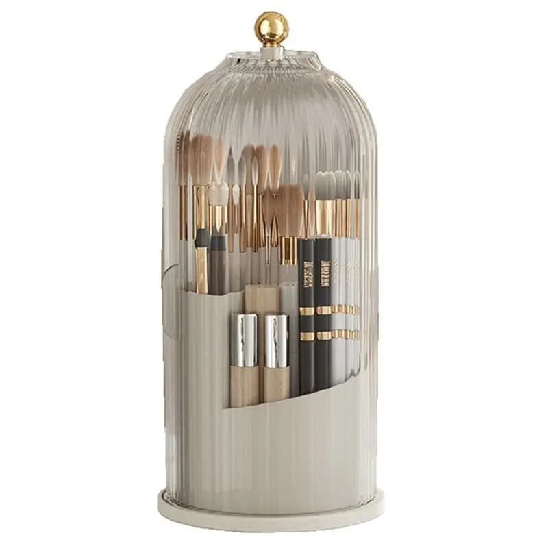 360° Rotating Makeup Brush Holder with Cover, Cosmetic Organizer, Rossetti Door and Eyebrow Pens