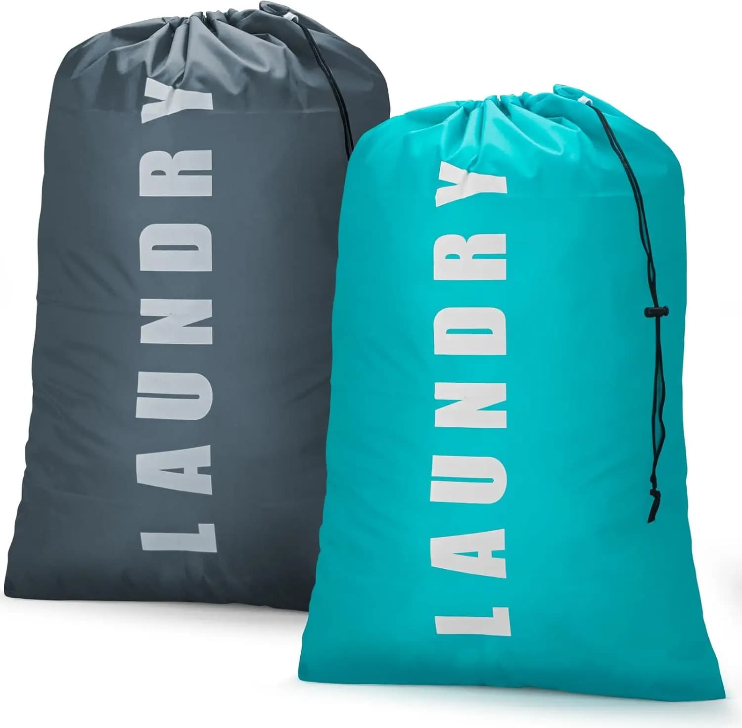 Pack of 2 large bags for dirty linen, for travel and camping, 24 x 36 inches, cyan + gray, to store dirty clothes