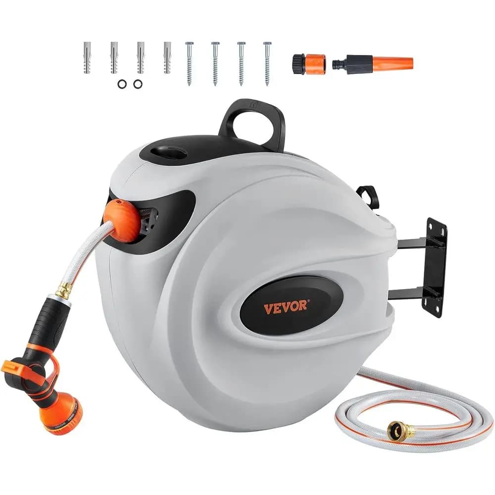 Tubo da giardino estensibile da 30 m x 1,2 cm con ugello a 9 getti, 180 ° Supporto Girevole, Riavvolgimento Automatico, Blocco e Ritorno Lento