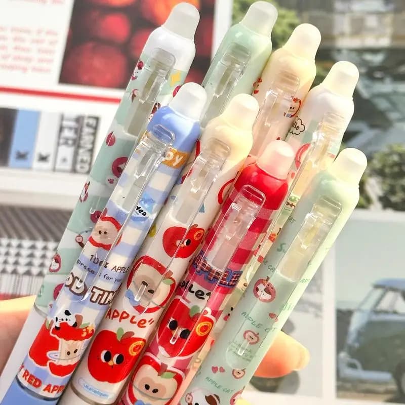 Set di 4 Penne Gel Cancellabili Kawaii 0.5mm Nere e Blu, Asciugatura Rapida, Scrittura Fluida, Forniture per Ufficio e Scuola