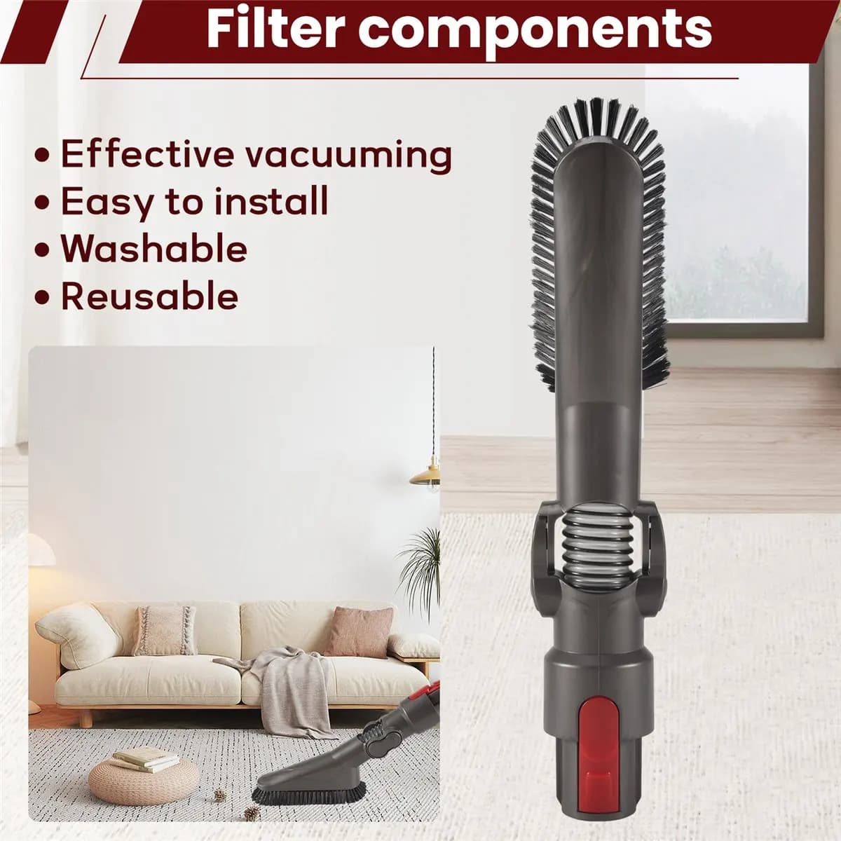 Spazzola per ugello superiore A74X compatibile con Dyson V7 V8 V10 V11 V15, per la pulizia superiore, angolo regolabile a 180 gradi