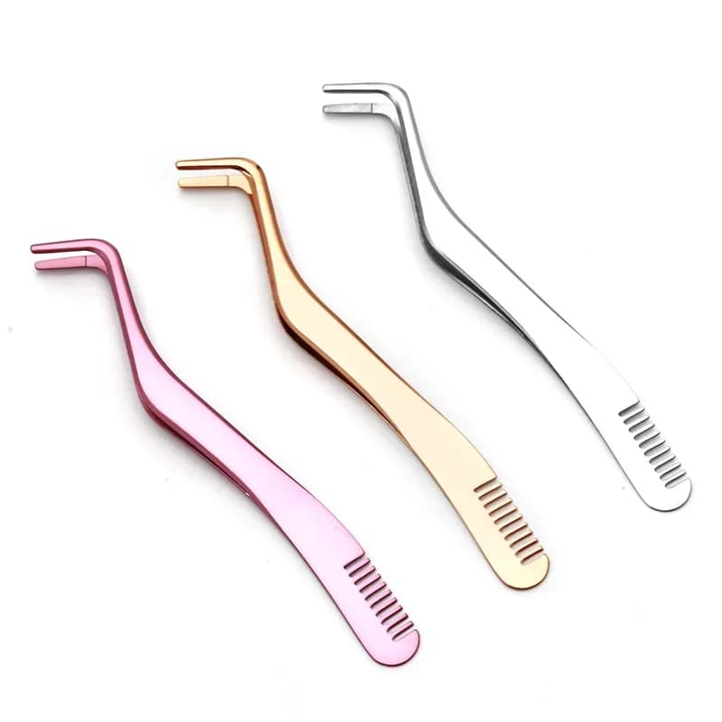 Set di 1/3 Pezzi: Pettine per Ciglia e Pinzette Antistatiche in Acciaio Inossidabile Non Magnetico, Strumenti Professionali per Extension Ciglia 3D