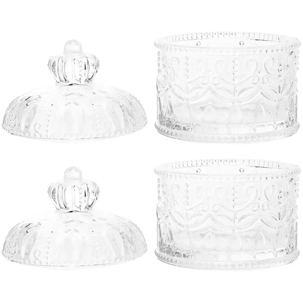 2Pcs Crystal Jar Premium Thick Glass Storage Jar with Airtight Lid for Sweets Cookies Jam Beans Flour Spices Snacks