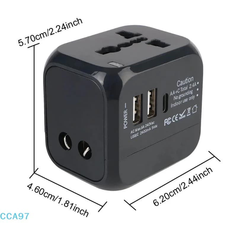 【A】 1 pz US EU UK AU Spine con 2 USB e 1 tipo C Adattatore universale per caricabatterie da viaggio da parete all-in-one