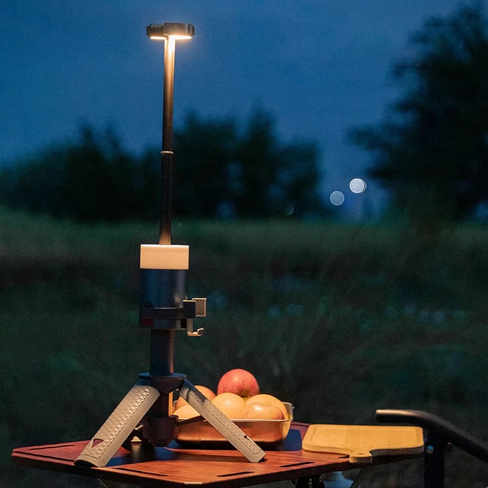 Outdoor Multi-function Camping LED Ambient Long Range Searchlight Portable Retractable Work Tripod Dimming Flashlight