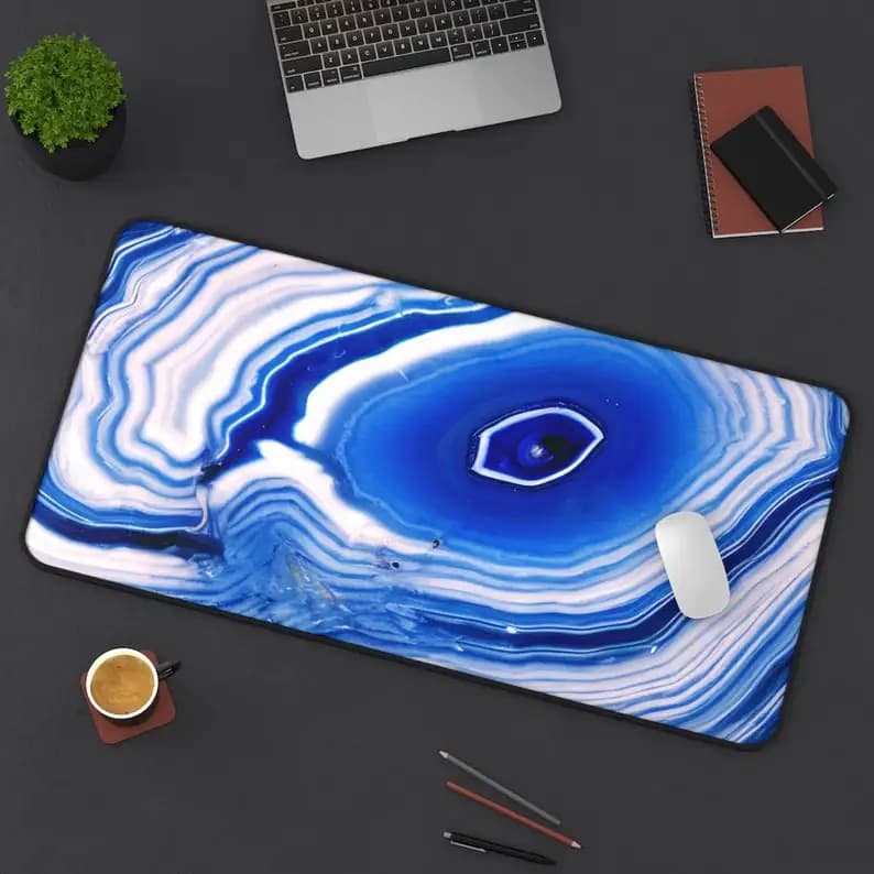 Tappetino da Scrivania in Marmo Blu, Tappetini da Scrivania in Marmo, Tappetino per Mouse Blu, Tappetini da Scrivania in Agata, Tappetino da Scrivania Crystal Cavern, Accessori per Gamer, Tappetino per Mouse da Gaming