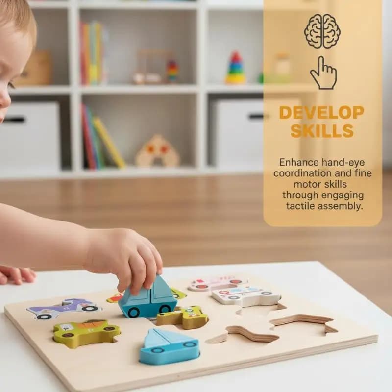 Puzzle in legno per bambini, gioco Montessori 3D con animali della fattoria e veicoli, gioco educativo prescolare per l'apprendimento precoce dei bambini
