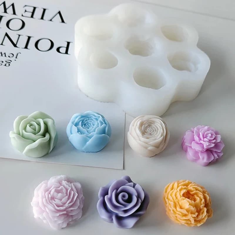 Stampi multipli in silicone rosa e peonia a 7 fori per cuocere torte fai da te, cioccolato, gesso, resina e stampi per candele