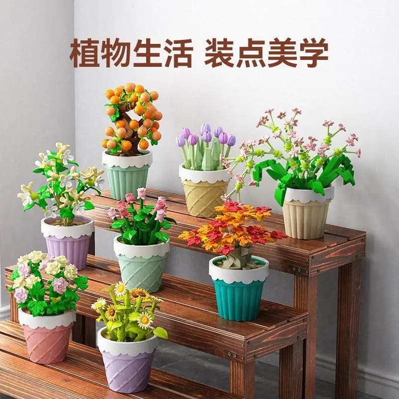 Fiori in vaso in miniatura 3D Giocattoli da costruzione Micro particelle fai da te Piante bonsai Regalo educativo creativo STEM per adulti Giocattoli per bambini