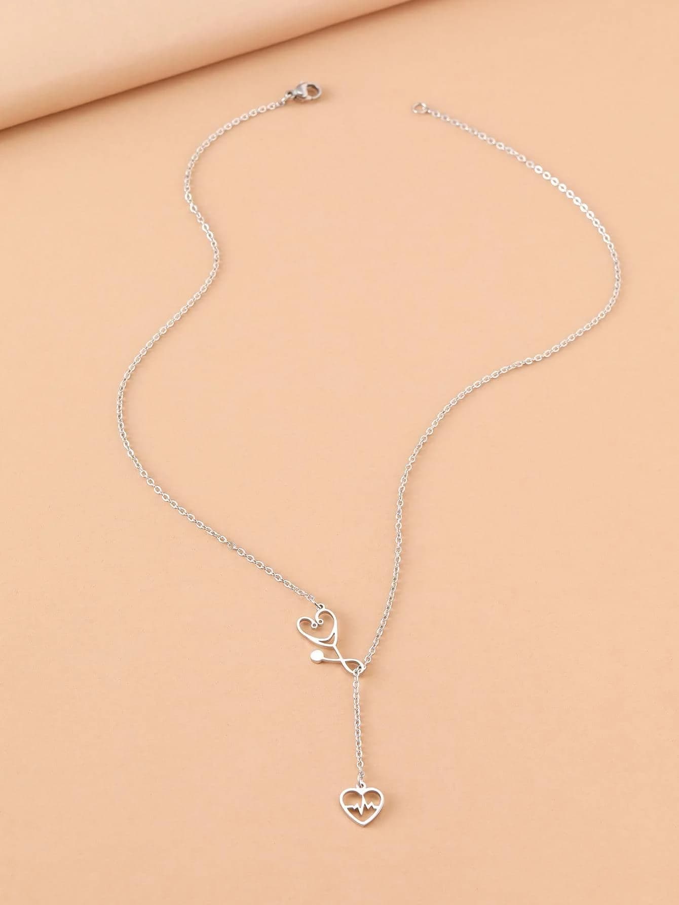 Stainless Steel Stethoscope Heartbeat Pendant Necklace For Women Fashion Jewelry
