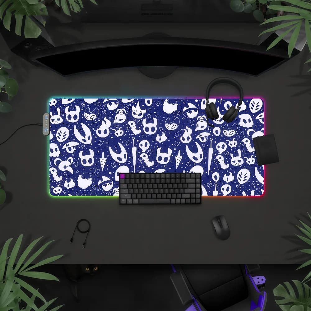 Tappetino per mouse Game Hollow Knight, impermeabile, con luce LED RGB, colorato, per tastiera da gioco, superficie antiscivolo