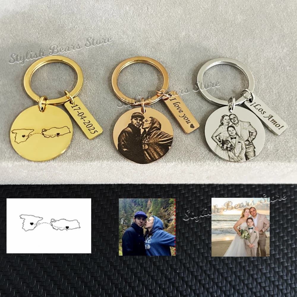 Portachiavi Personalizzato con Foto Incisa al Laser, Ritratto in Acciaio Inossidabile, Testo e Foto Personalizzati, Portachiavi Rotondo Personalizzato