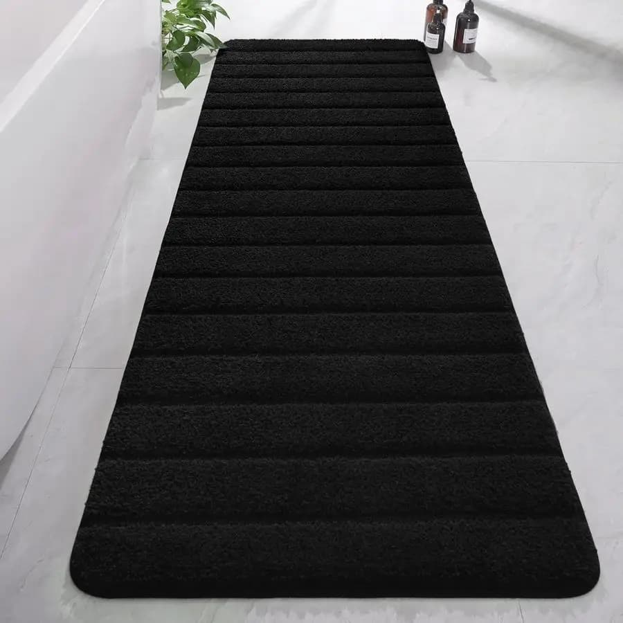 Luxury, thick, soft and absorbent bathroom mats in non-slip microfiber, striped carpets with rubber back, Mac