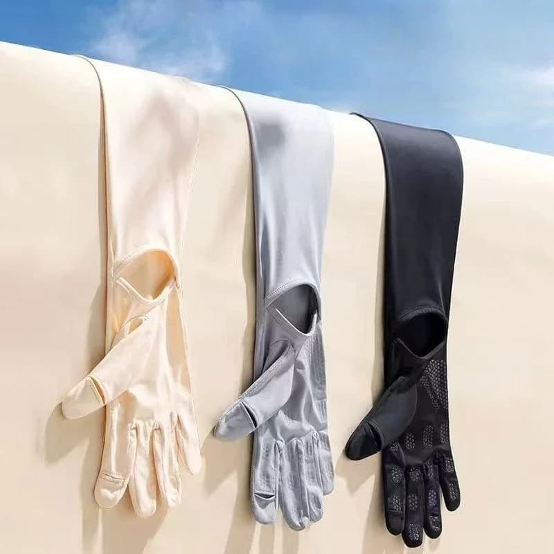 Summer Ice Silk Sunscreen Gloves for Women's UV Protection Summer Breathable Thin Style Driving Ice Sleeves