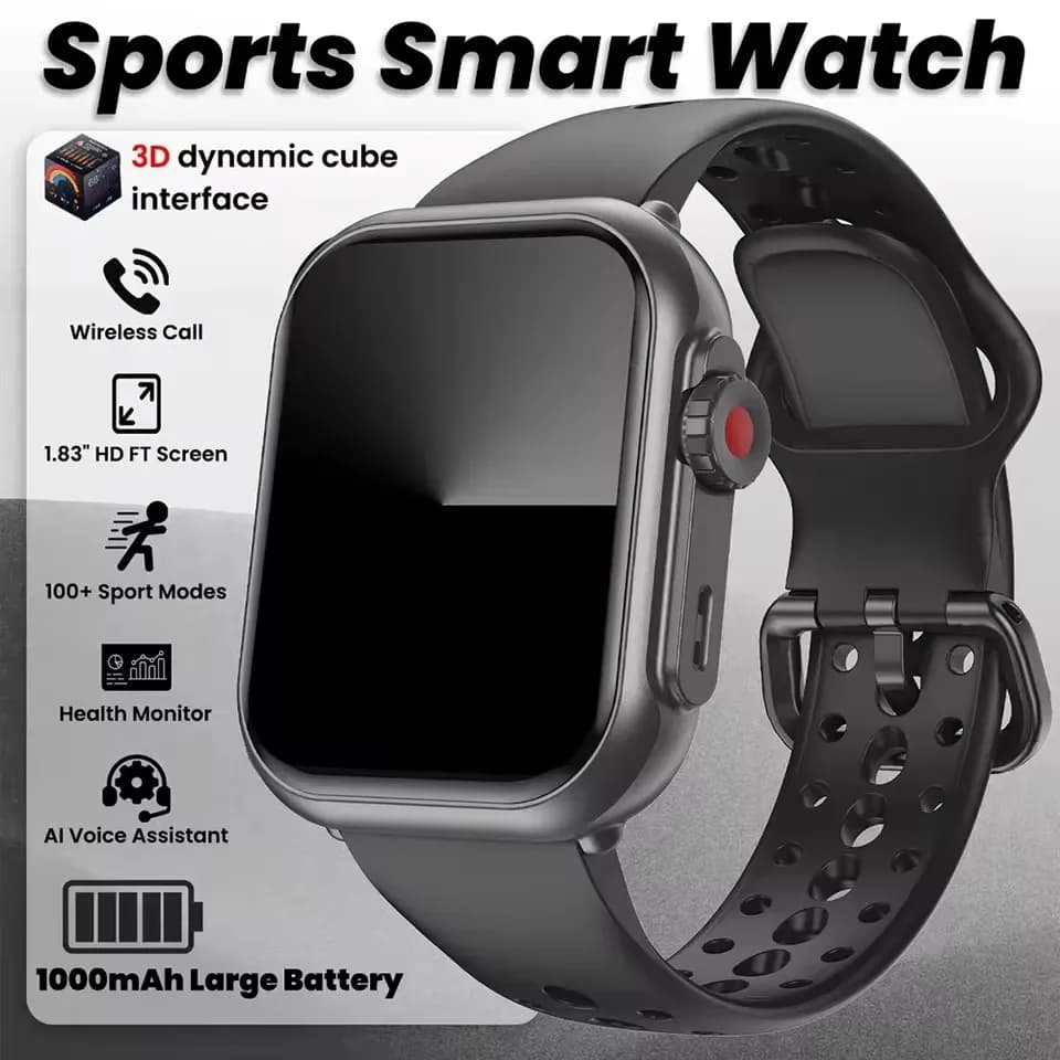 AI Smartwatch with 1000mAh voice control, for man and woman, 1,85 inch, IP68, Bluetooth calls, blood pressure monitoring and sleep, over 100 exercises.
