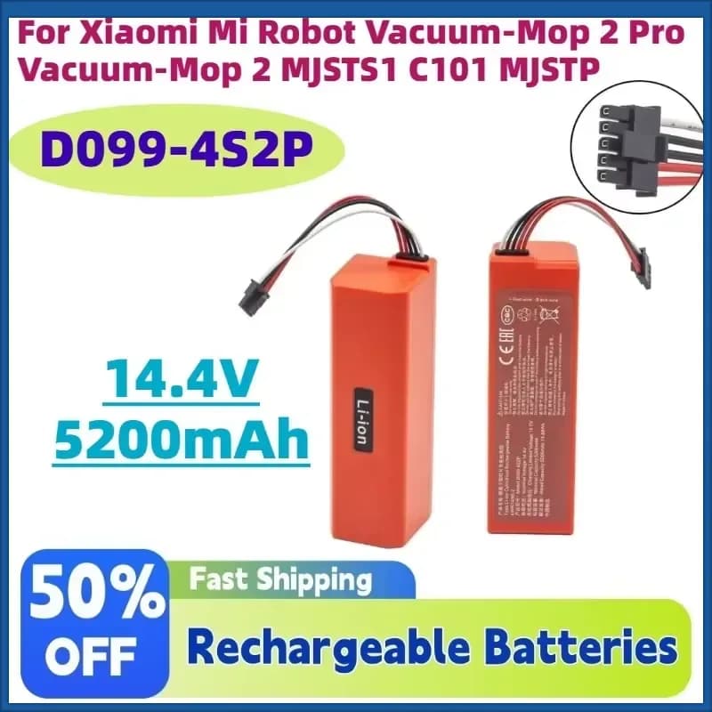 High quality 14.4V 5200mAh D099-4S2P Replacement Battery for Xiaomi Mi Robot Vacuum-Mop 2 Pro Vacuum-Mop 2 MJSTS1 C101 MJSTP