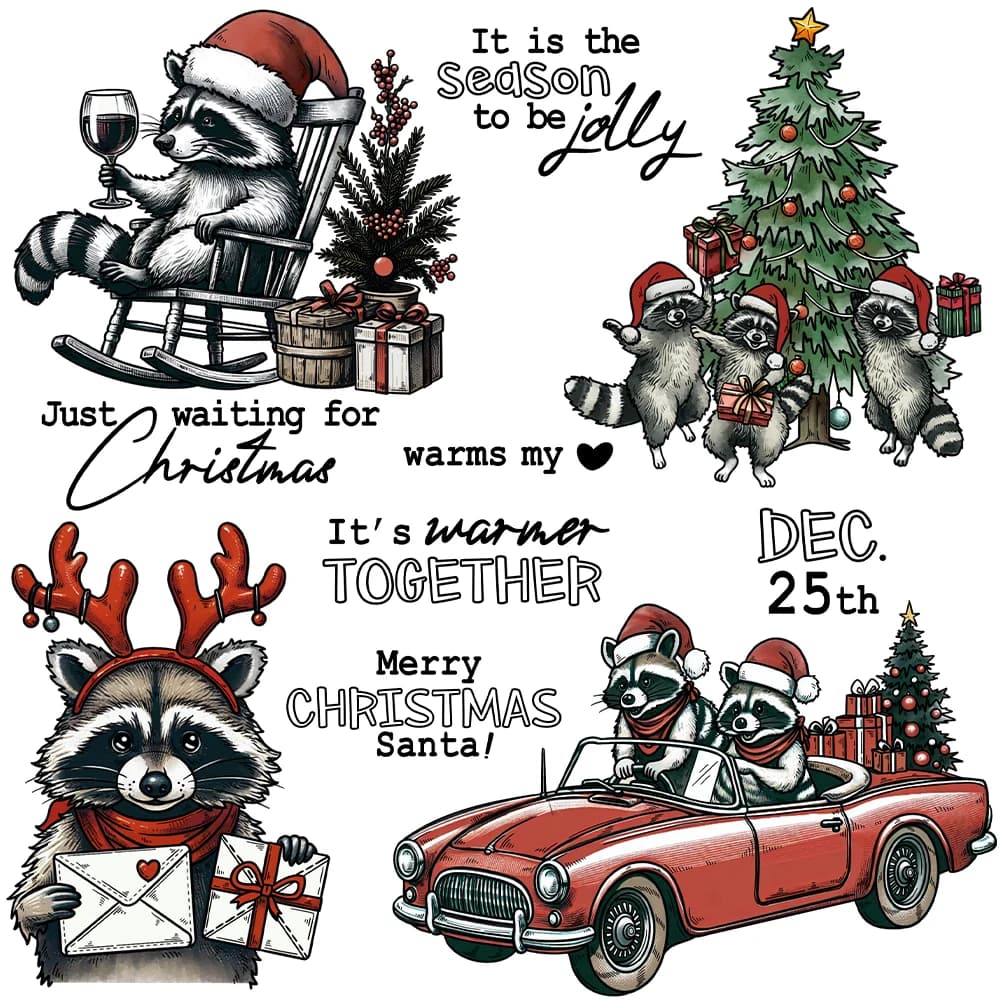 Mangocraft Merry Christmas Tree & Raccoon Cutting Dies Clear Stamp DIY Scrapbooking Metal Dies Silicone Stamp For Cards Albums