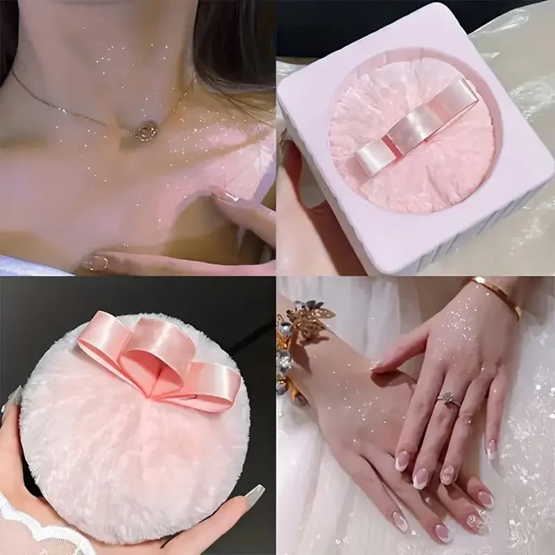 Soffio per cipria grande e soffice soffio per cipria rotondo con soffio per trucco portatile per cipria per trucco evidenziatore glitter per viso e corpo