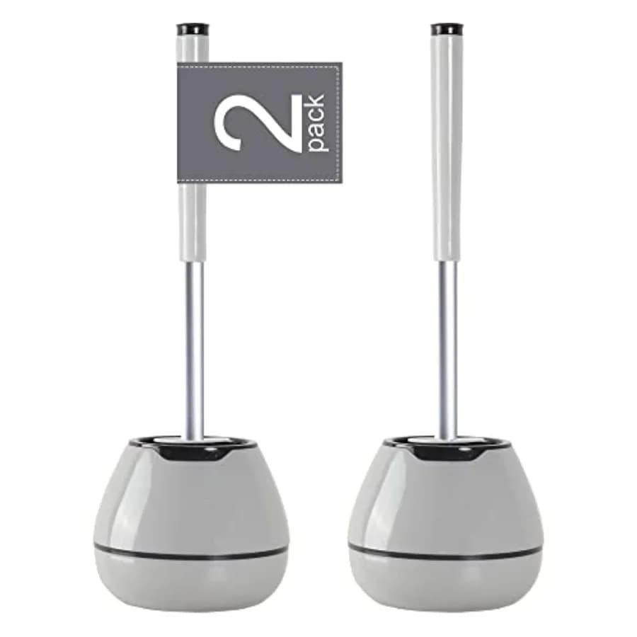 Curated Picks Toilet Brush and Holder Set 2 Pack, Silicone Toilet Bowl Cleaner Brush, Toilet Scrubber Brush with Tweezers for B