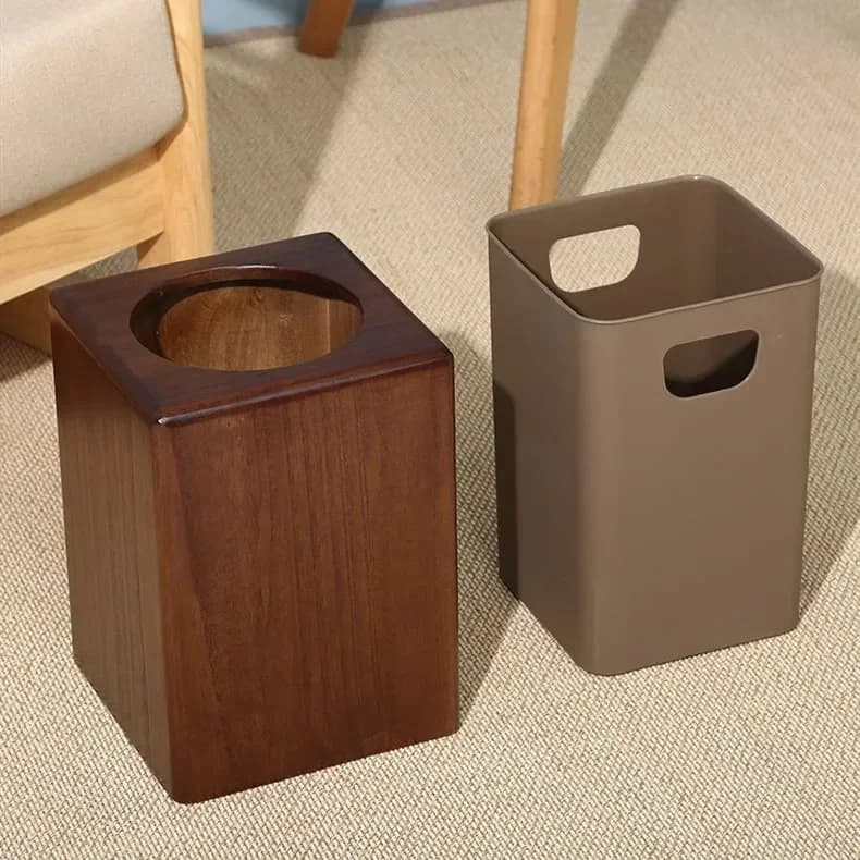Cestino per Rifiuti in Legno Massello Cinese, Contenitore Quadrato per Spazzatura, Bidone della Spazzatura da Cucina, Secchio in Legno per Rifiuti