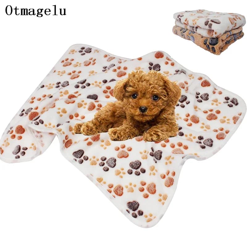 Cute Paw Print Flannel Pet Blanket Washable Soft Dog Cat Throw Mat for Sofa Bed Car Seat Protection