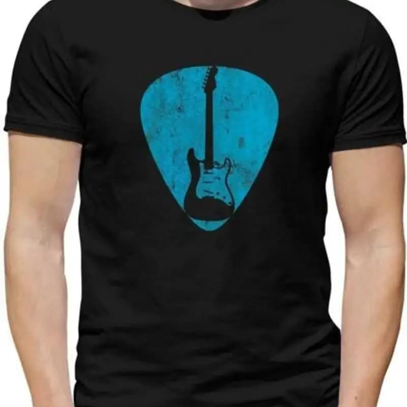 Guitar Pick Full Silhouette Mens TShirt Guitarist Bass Music Acoustic