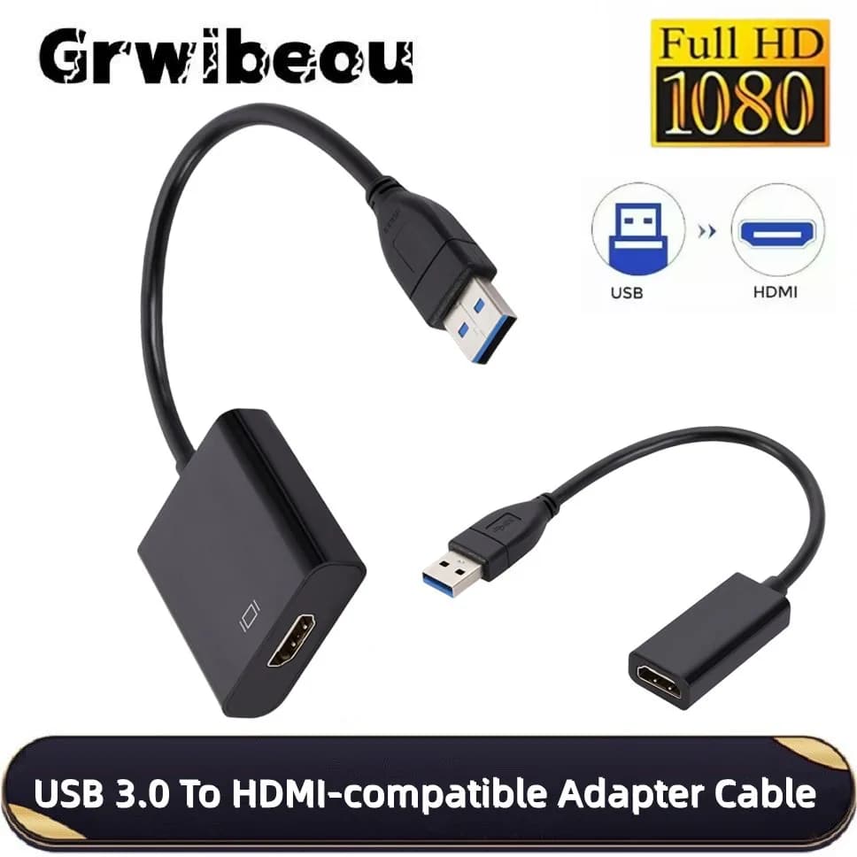 GRWIBEOU Adapter compatible with USB 3.0 to HDMI portable cable converter from USB 3.0 to HDMI 1080P for HDTV projector Windows laptop