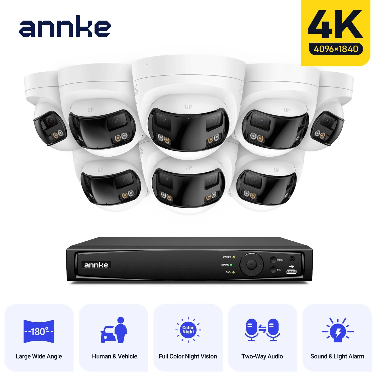 ANNKE security camera system 4k 8mp 180 Overview Double lens 8CH NVR camera system cctv Night vision 8mp outdoor security camera