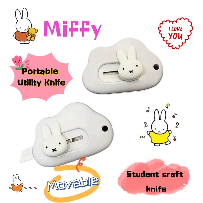 Coltello artistico a forma di coniglio Miffy, creativo e personalizzato, stile cartone animato, carino, portatile, per studenti, fatto a mano, per tagliare carta, aprire pacchi e scatole.