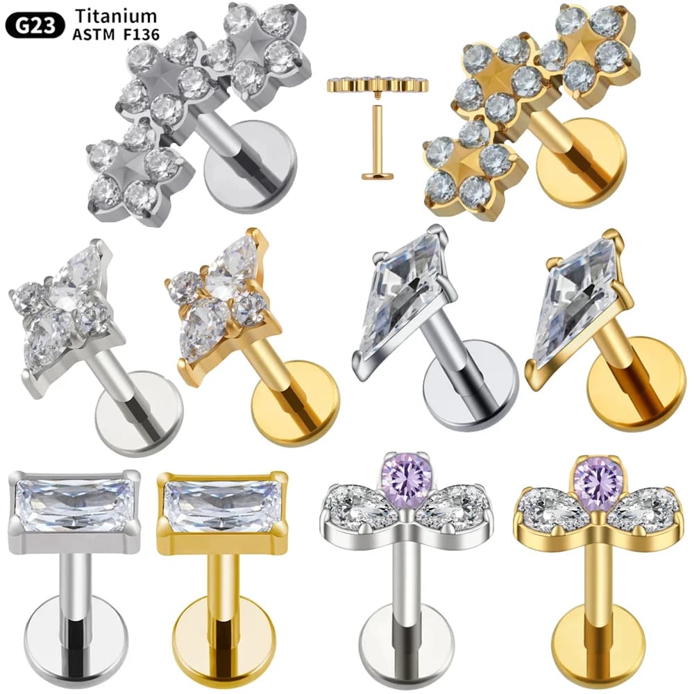 ASTM F136 Titanium 16G Screw on Flatback Stud Hypoallergenic Cz Cartilage Earring Body Piercing Jewelry