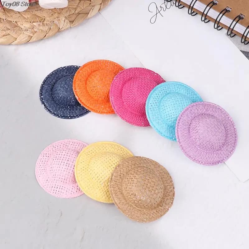 5 mini cappelli di paglia colorati - Cappelli floccati per casa delle bambole per giochi di ruolo per bambini, accessori per giocattoli fatti a mano per casa delle bambole