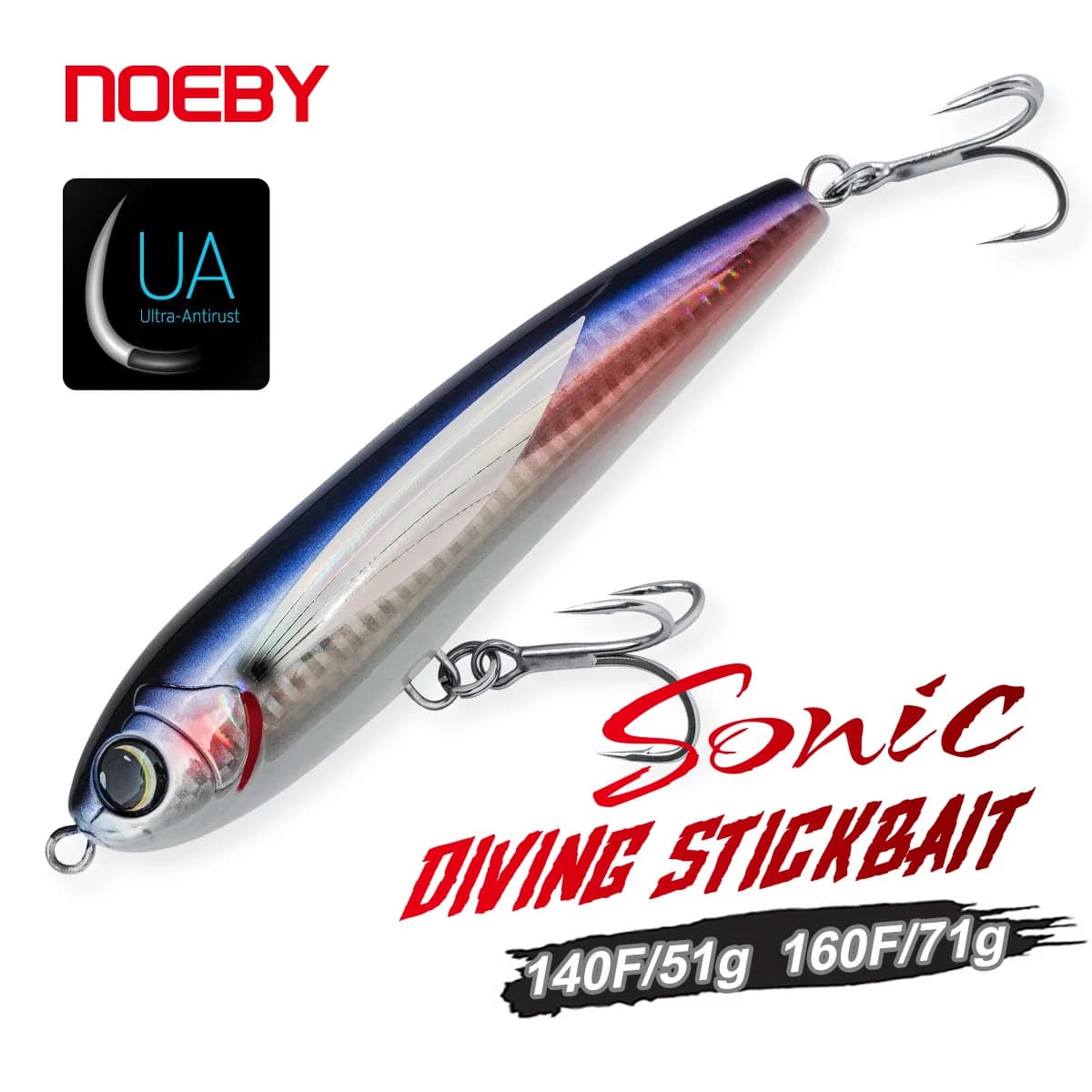 NOEBY Diving Stickbait 140mm 51g 160mm 71g Sonic Surface Pencil Lure Wobbler per Acqua Salata, per la Pesca di Grandi Predatori come Bonito, Kingfish, Tonno