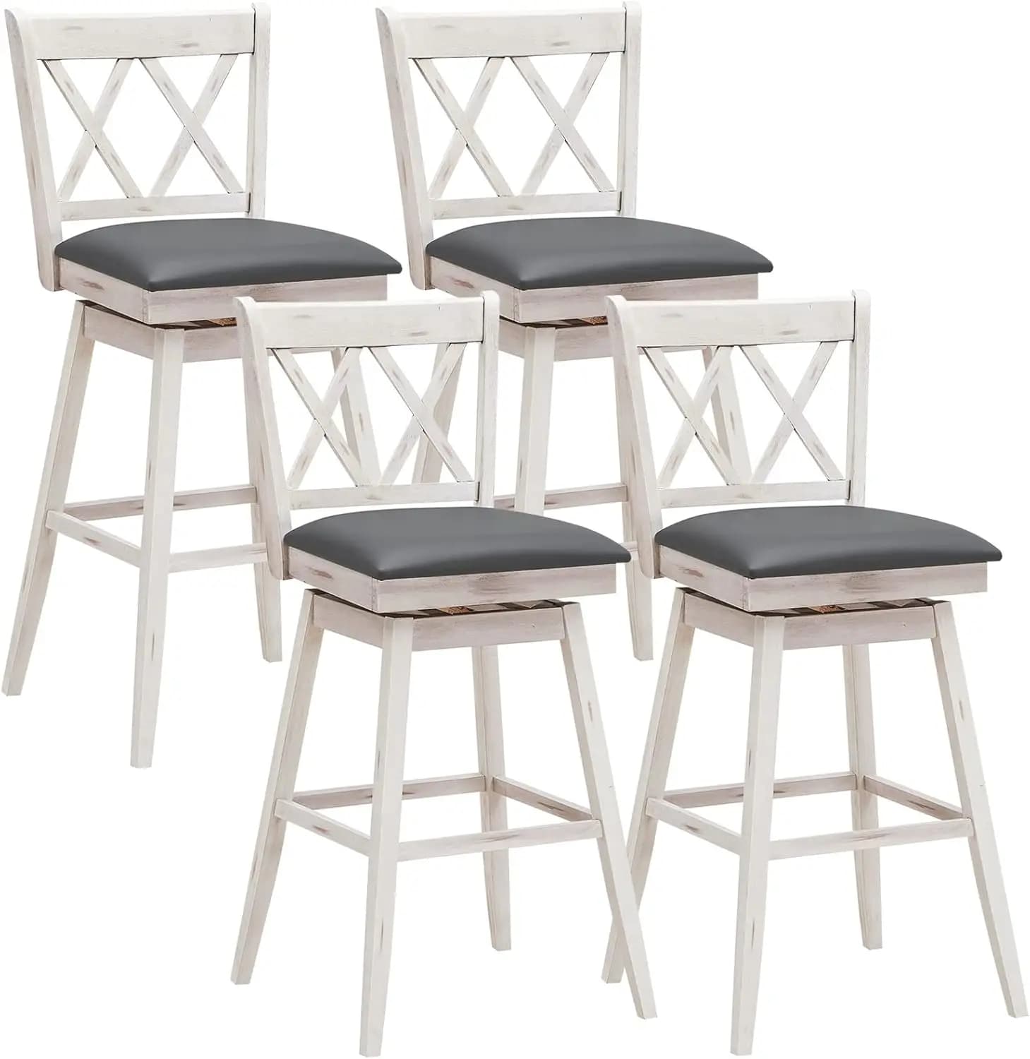 Set di 4 sgabelli da bar, 360 ° Sgabello da bar girevole da 29,5 pollici con poggiapiedi, cuscino imbottito e schienale ergonomico