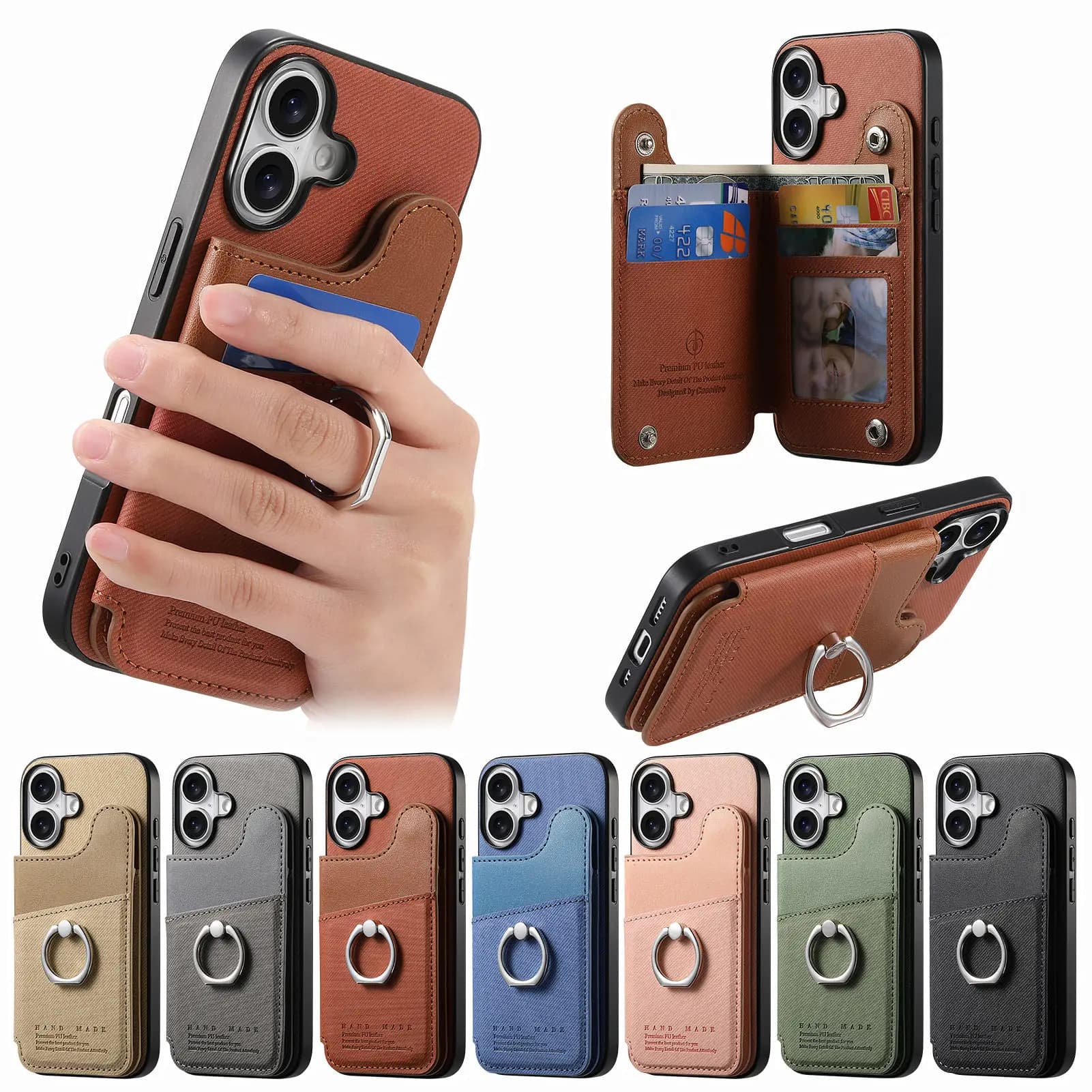 Custodia a portafoglio con anello per dito per Huawei Nova 13 Ultra Pura 70 P70 Pro Plus RFID Blocco 5 carte Slot Holder Anti Goccia Copertura del telefono