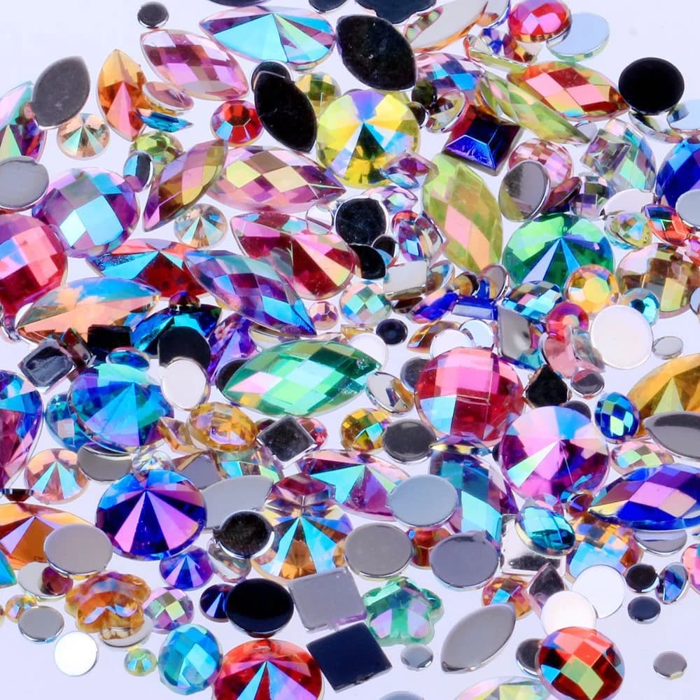 15g Circa 300 pz Strass Acrilici AB di Forme e Dimensioni Miste, Strass 3D per Nail Art, Pietre Flatback Non Hotfix, Decorazioni MC4000