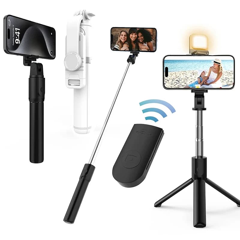 Wireless Bluetooth Selfie Stick, Foldable Portable Tripod with LED Filling Light, Remote Control, Mini Selfie Stick for iPhone Xiaomi